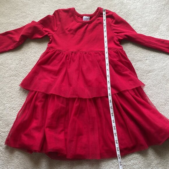 Hanna Andersson Red Tiered Tulle Long Sleeve Twirl Dress Girls Size 5 - Picture 8 of 9